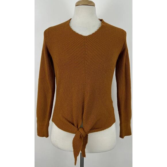 Anthropologie Moth Freeport Tie Front Sweater Sz XS Rust Plunge Neck Long Sleeve - Picture 2 of 14
